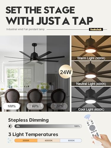 Black 8-Blade Large LED Ceiling Fan with Remote Control and Lights for Patio, Garage, and Gym