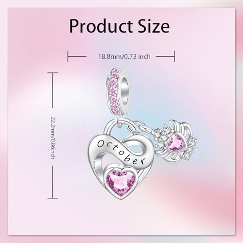 Image of Birthstone Charm 925 Sterling Silver Charms fits Bracelets and Necklace Pendant Bead Happy Birthday Charms Jewelry Present for Women Family Friends