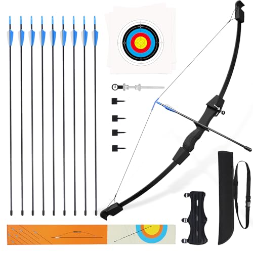Procener 40' Bow and 28' Arrow Set for Kids, Archery Beginner Gift with 9 Arrows 2 Target Face, 1 Arm Guard and 1 Quiver, 18 Lb Recurve Bow Kit for Teen Outdoor Sports Game Hunting Toy (Black)