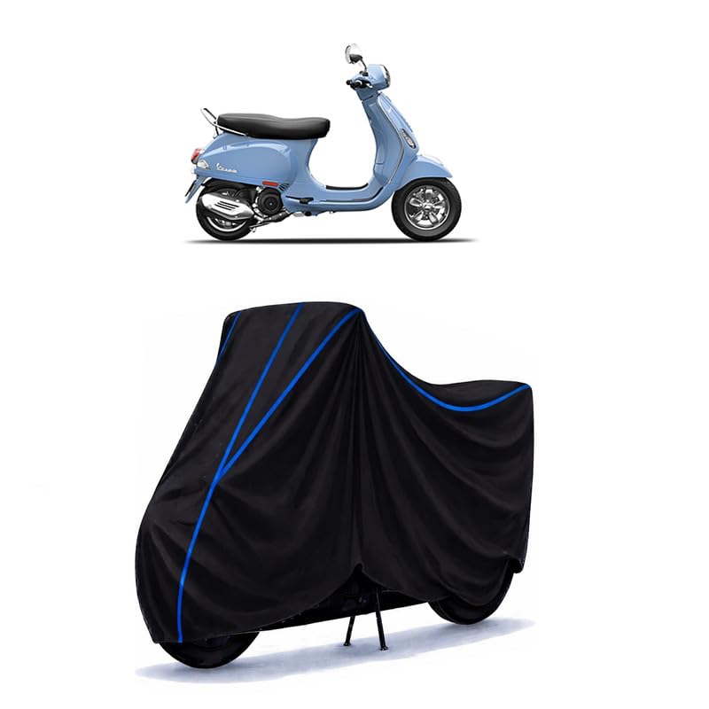 Image of Scooty Cover Water Resistant for VXL 150 | Universal Scooter & Bike Cover | Heavy Duty UV Dust, Rain & Scratch Protection | Elastic Fit All Weather Indoor Outdoor | Black with Blue Piping