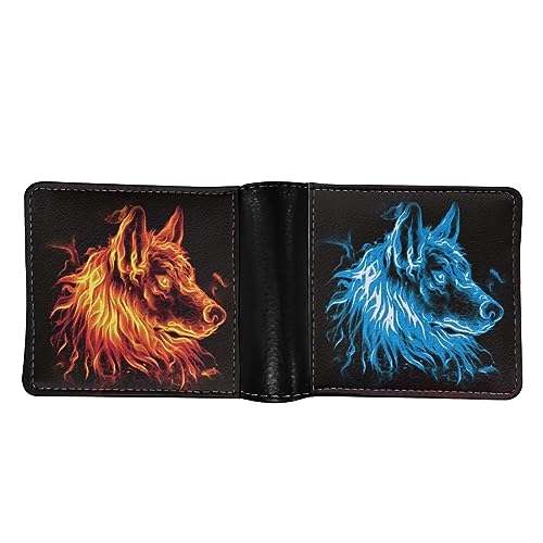 Ice Wolf Fire Wolf Bifold Wallet Gifts Purse for Boys Kids Gifts Wallet Card Holder Clutch Credit Card Case Money Clips Gifts Cool Wolf3