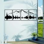 YIYA 4 Pcs Mountain Metal Wall Art Grande Forêt de Montagne Décor mural de montagne décoratif noir métal métal Sculptures murales verticales pour la maison Salon Chambre à coucher