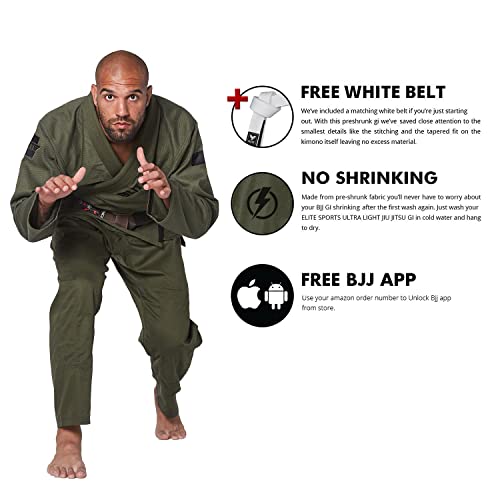 Elite Sports BJJ GI for Men IBJJF Kimono BJJ Jiujitsu GIS W/Preshrunk Fabric & Free Belt