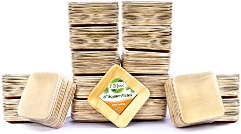 Raj Palm Leaf Plates 6" 400 Square Plates like Bamboo plates Disposable, Decorative Compostable Tableware for wedding, Lunch, Dinner, Birthday, Camping, Outdoor BBQ, Picnic