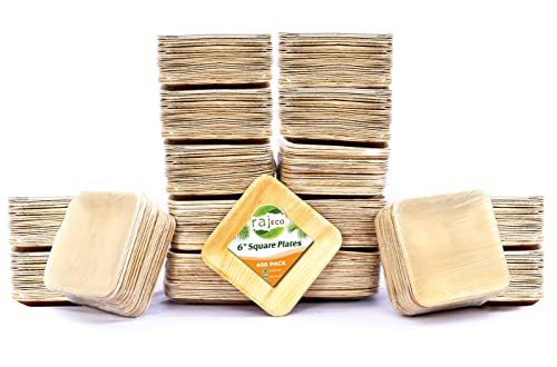 Raj Palm Leaf Plates 6" 400 Square Plates Like Bamboo Plates Disposable, Decorative Compostable Tableware For Wedding, Lunch, Dinner, Birthday, Camping, Outdoor Bbq, Picnic #TOP6