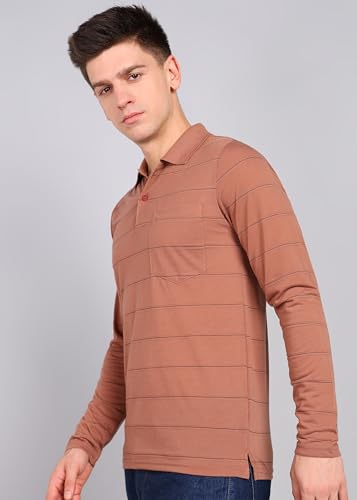 Image of INKKR Men Full Striped Polo Neck Cotton Blend T-Shirt