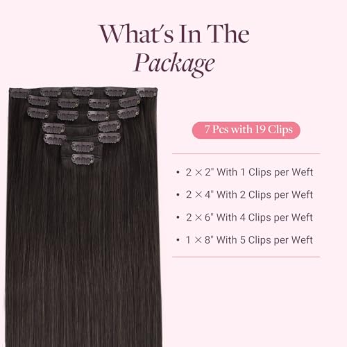 Image of GOO GOO Clip in Hair Extensions Real Human Hair Dark Brown Remy Extensions