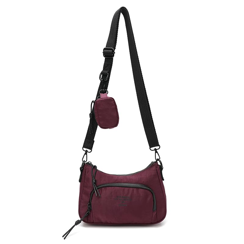Gudika 66105 Unisex Multi-Purpose Light-weight Canvas Nylon Small Casual Shoulder Bag Cross-body Bag with External Pouch (Maroon)