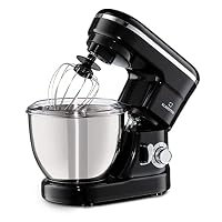 Klarstein Bella Impastatrice Planetaria - Robot da Cucina 6 Velocità, Ciotola in Acciaio Inox, Funzione Pulse, 3 Accessori, 1200 W, Nero