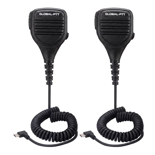 global-ptt USB-C Speaker Microphone (2-Pack) – Heavy-Duty Remote Mic with Push-to-Talk Button, Noise-Cancelling Compatible PoC Radios 5288, 5288PLUS, G8PLUS G6PLUS