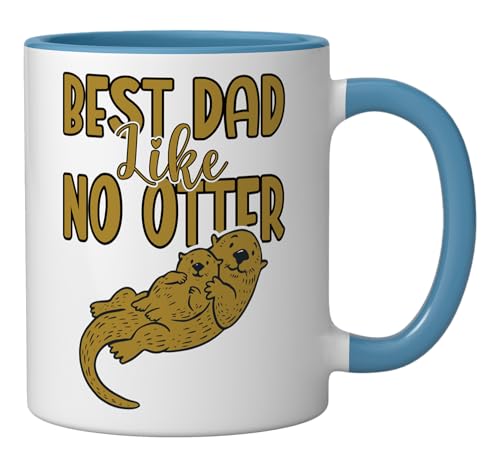 Taza de cerámica Best Dad Like No Otter azul y blanco miniatura 2