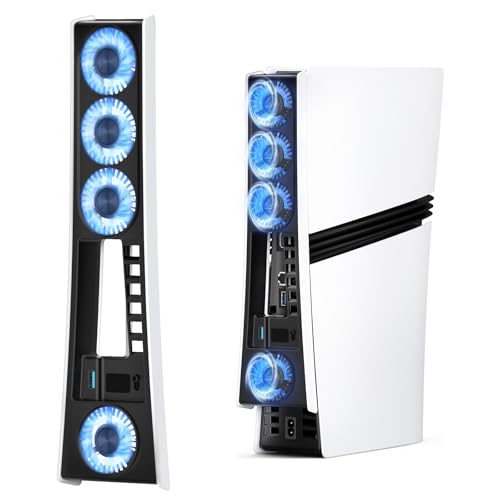 4 ventiladores de refrigeración para accesorios de PS5 Pro, ventiladores silenciosos mejorados con velocidad ajustable, puerto USB LED y controlador, control de temperatura eficiente solo para