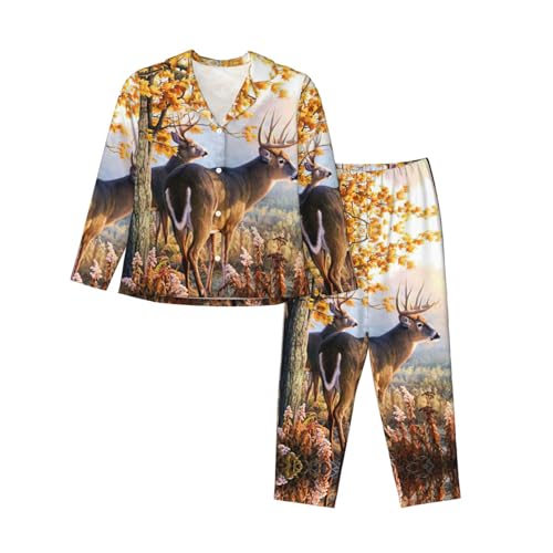 Pyjama manches longues femme EdWal au motif cerf pour des matins cocooning au coin du feu