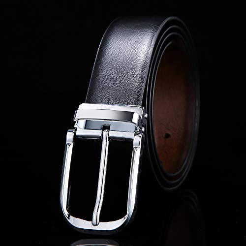 Men's Reversible Belt, Men Leather Buckle Belts, Casual Dress Belt with Single Prong Buckle, Trim Fit Adjustable Belt for Men, Cantaloupe Silver2