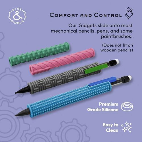 Gyre & Gimble Pencil Gidgets – Textured Silicone Pencil Sleeve for Quiet Fidgeting – Transform Your Mechanical Pencil into a Sensory ADHD Tool for Kids and Adults – 4 Sleeves & 2 Pencils - Image 4