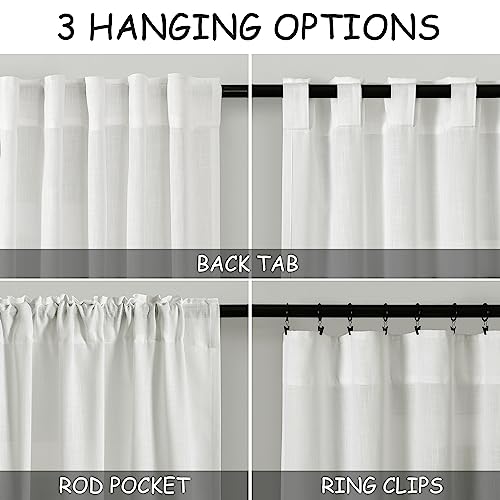 Image of Linen Off White Curtains 120 inch Extra Long for Living Room Back Tab Light Filtering Semi Sheer Drapes Modern Farmhouse Coastal Decor Cotton Textured Curtain for Floor to Ceiling Window 10 FT