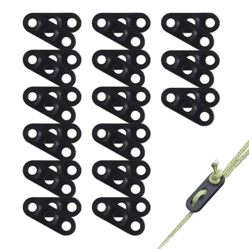 Pack de 30 Tendeurs de Corde à 3 Trous en Plastique Noir, Ajusteurs de Cordeau pour Camping, Randonnée et Tente, Boucle Ajustable, Résistant et Durable pour Bâche et Activités Extérieures