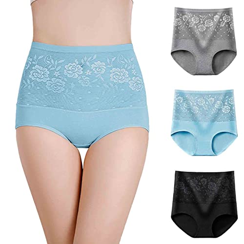 Pack de 3 unidades de ropa interior de algodón de cintura alta para mujer, Negro , XXL