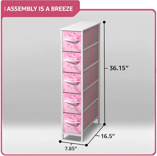 Sorbus 5-Drawer Narrow Dresser for Bedroom (Tie Dye Pink) - image 3