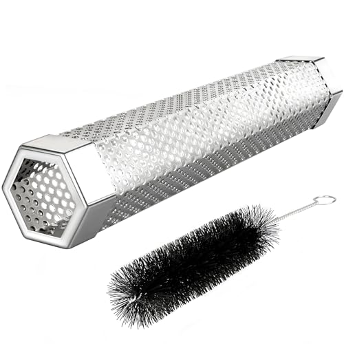 Pellet Smoker Tube, 1 Pack 12'' Smoker Tube with Brush, Premium Stainless Steel, 5 Hours of Billowing Smoke Tube Smoker for All Grill, Smoker, Cold/Hot Smoking