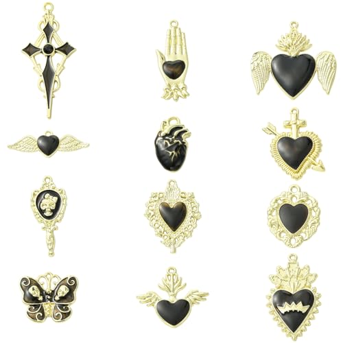 Breloques gothiques en émail noir lot de 24 pièces pour création de bijoux