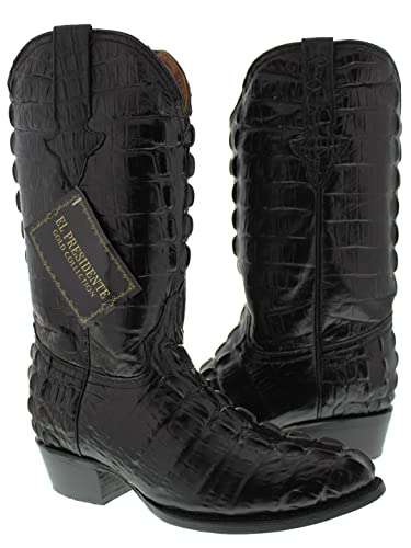 Mens Black Cowboy Western Boots Full Crocodile Tail Print Round Toe2