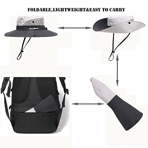 Image of Womens Summer Sun Hat Beach Hat Wide Brim Outdoor UV Protection Hat Foldable Cool Mesh Ponytail Bucket Hat