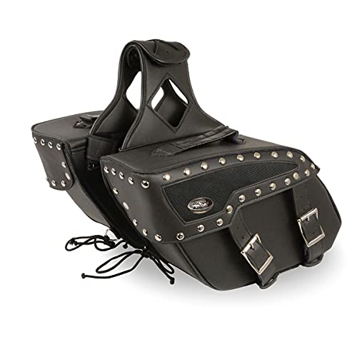 Image of Milwaukee Leather Studded Throw-Over Motorcycle Saddlebags - Synthetic Leather - Universal Fit - Zip-Off - Medium