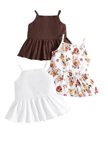 Floerns Toddler Girl's 3 Pcs Rib Knit Camisole Button Front Flare Hem Peplum Cam Top2