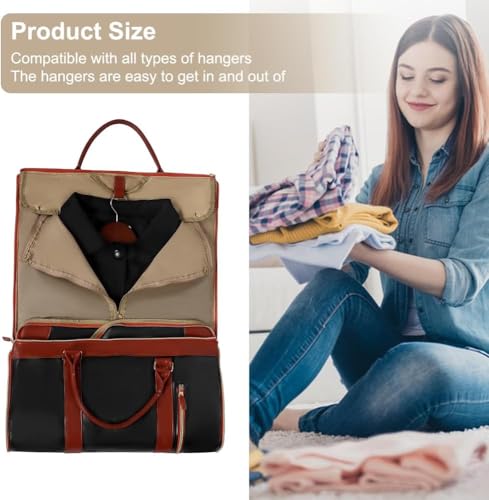 Image of Leather Garment for Garment Bags for Travel,Convertible Carry on Large Duffle Bags with Suit Compartment|Convertible Hanging Suitcase Suit Garment Bag for Men and Women|Shoe Pouch(Black)