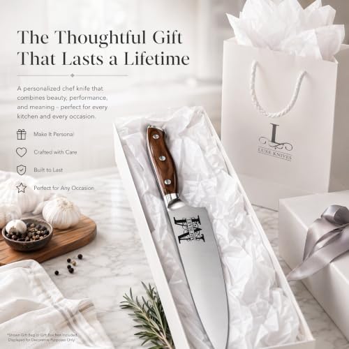 Image of Customizable Custom Chef Knife, Engraved Chef knife, Corporate keepsake, Kitchen Knife with Laser Engraved Monogram - Personalized Touch