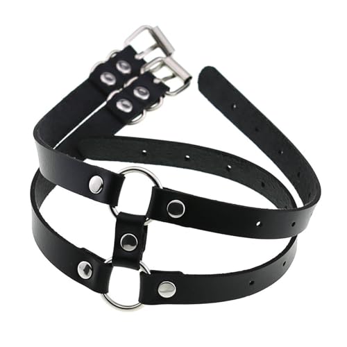 Adjustable 2 Rows Black Leather Collar for Women,Punk Rock Armbands Harness Jewelry Necklace for Man (Only Collar)3
