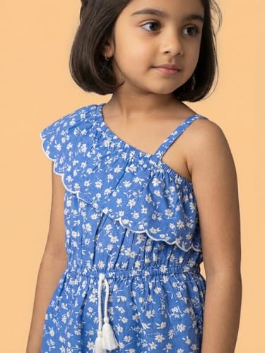 Image of Nautinati Girls Single-Strap Printed Jumpsuit with Assymetric Neckline | Age 2-10 Years