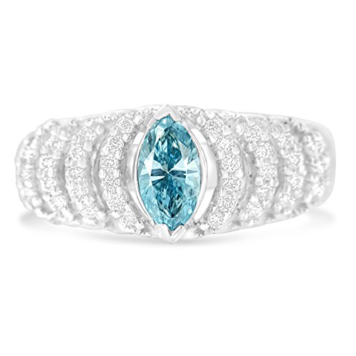 Original Classics 14K White Gold Round and Treated Blue Marquise Diamond Modern Band Ring (0.80 Cttw, Blue Color, SI2-I1 Clarity) - Size 6-3/4