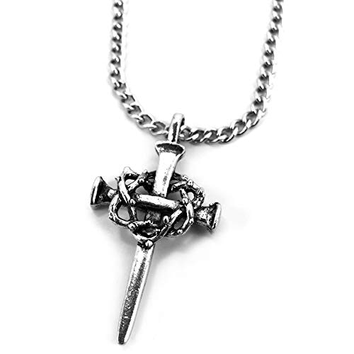 Forgiven Jewelry Nail Cross Crown Of Thorns Pewter Antique Silver Metal Finish Penand Curb Chain Necklace #TOP17