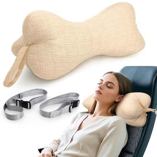 RoamReady Neck & Cervical Pillows Dog Bone Shaped Neck Pillow with Fixed Rope & Have Loops on End for Chiropractic Lumbar Spine for Car Bus Truck Driving Travel Comfort Head Rest Support Yellow