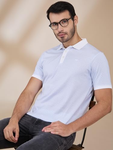Image of Park Avenue Men Slim Fit Print Pattern Pure Cotton Half Sleeve Polo Neck Formal T-Shirt