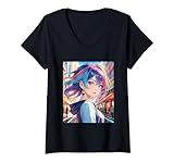 donna anime girl manga aesthetic giapponese waifu design stampa maglietta con collo a v