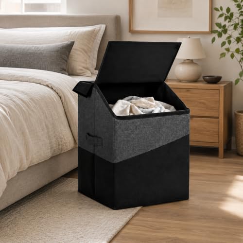 Image of 75 Liter Non Woven Laundry Basket with 2 Side Pockets for Socks and Handkerchief |Foldable Clothes Storage Bin Organizer for Dirty Clothes, Kids Toys, Bedroom & Bathroom (black)