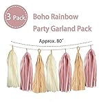 15PCS Dusty Rose Pink Boho Paper Tassel Garland Banner Party Streamer Backdrop for Wedding Girl Baby Shower Birthday Classroom Nursery Hanging Decoration - Image 3