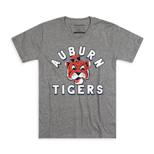 Homefield Auburn Tigers Officially Licensed College T-Shirt - Premium Soft Cotton Arched Vintage Mascot Tee, Crew Neck Unisex, X-Large, Grey