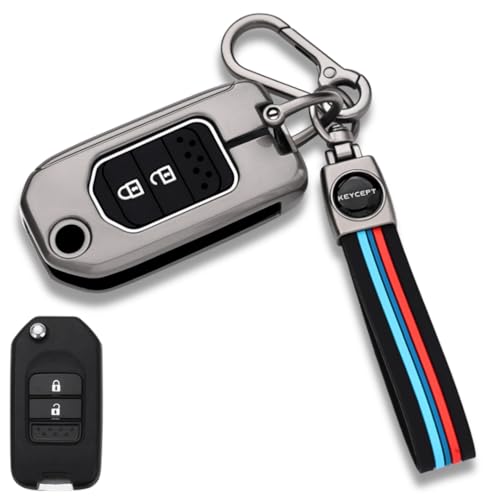 Image of KEYCEPT Metal Key Cover Compatible for Honda City, WR-V 2 Button Flip Key with Keychain (Long Keychain).