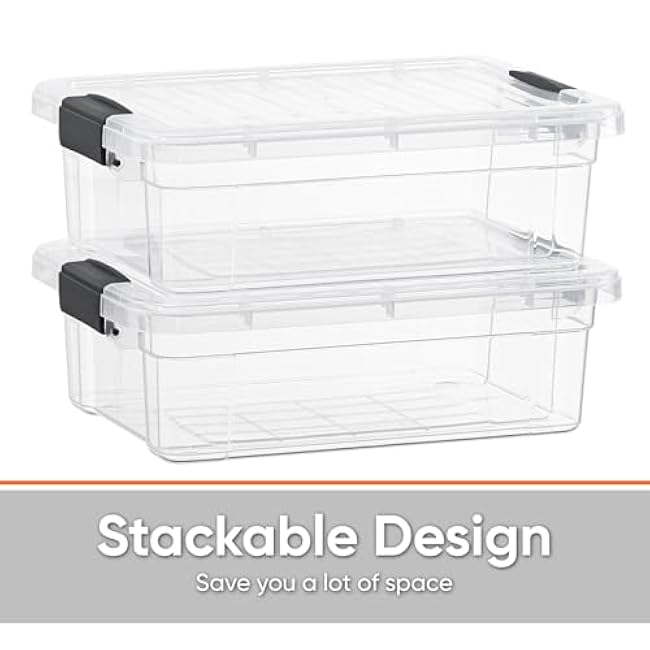 Superio Clear Storage Boxes with Lids, 4.5 Quart Plastic Container Bins for Organizing, Stackable Crates, BPA Free, Non Toxic, Odor Free, Organizers for Home, Office, School, and Dorm