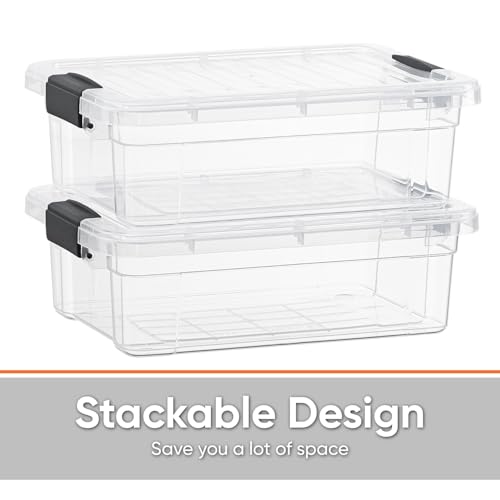 Image of Superio 7.4 Quart Clear Plastic Storage Bin with Lid, Stackable Organizer Box, BPA-Free Storage Container for Home, Garage, School & Office, 6 Pack