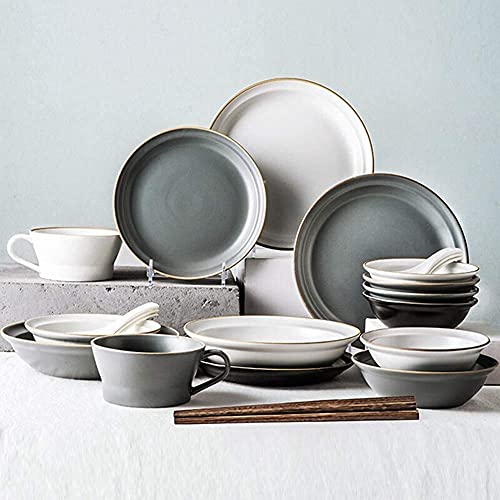 Juego de Plato y Cuenco de Porcelana, Juego de Platos/Platos/Cuencos, Juegos de vajilla para 4, Juego de Cena Moderno - Serie de Platos y Cuencos - Platos de cerámica Mate - Moda - Apto