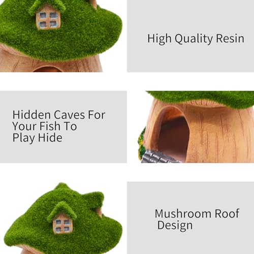 Image of AnRui Green Moss Mushroom Aquarium Decor Cute Fish Tank Decorationss Resin Aquarium Decor Hideout Cave Ornament for Small Fish, Shrimp, Hermit Crab, Goldfish and Reptiles