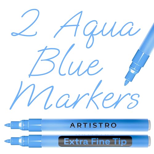 Artistro 2 Light Blue Acrylic Paint Markers - 0.7Mm Aqua Extra Fine-Tip Paint Pens - Perfect For Crafting, Art Projects, &Amp; More