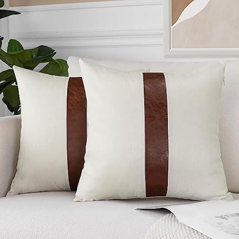 JOTOM Cushion Covers Decorative Linen Leather Cushion Cover Geometric Style Decorative Cushion Sofa Cushion Cover for Couch Sofa Outdoor (50 x 50 cm, White A) Cover