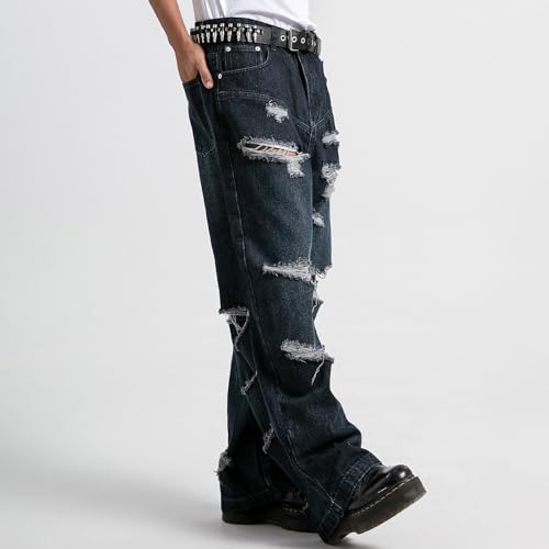 Mens Baggy Jeans Vintage Ripped Denim Pants Y2K Distressed Wide Leg Jeans Streetwear3