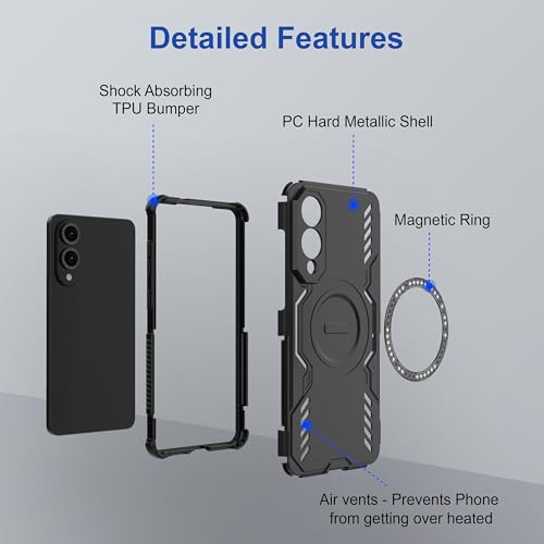 Image of amazon basics Back Case Cover for Samsung Galaxy S25 Edge 5G | Magnetic Case with Built-in Metal Ring | Supports Mag-Safe Charger, Wallet & Car Mount | Shockproof Hybrid PC + TPU | Black